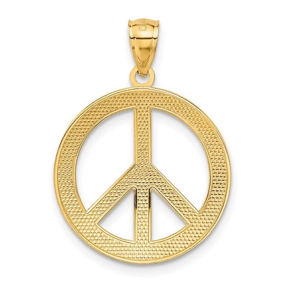 14k Yellow Gold Peace, Hope, Faith, Love, Peace Sign Pendant, 20mm - Picture 3 of 7
